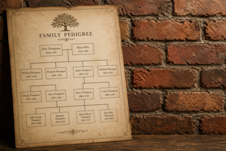 Family pedigree brick wall illustration.